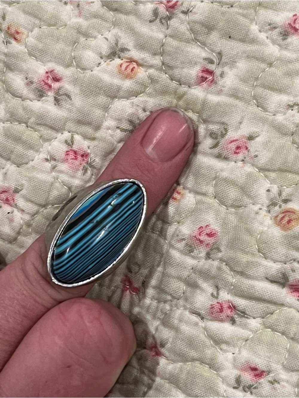 Oval Striped Turquoise Blue Statement Ring - Women Jewelry